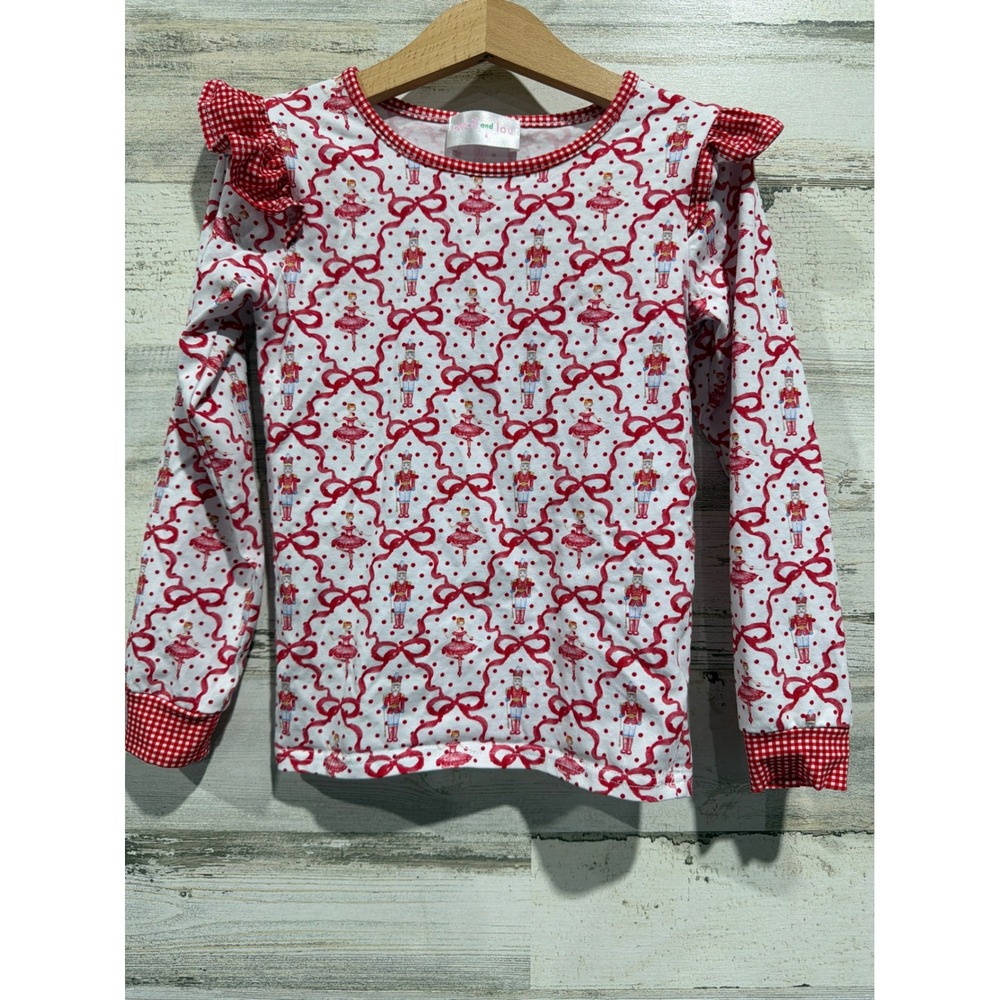 Cecil and Lou Shirt Girls 6 Red Nutcracker Ballerina Ruffle Holiday EUC